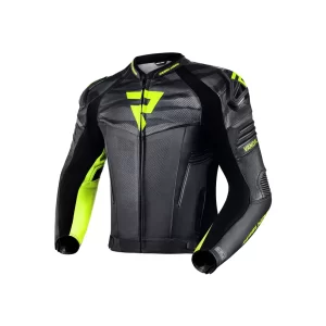 GIACCA REBELHORN VANDAL IN PELLE NERA/GIALLA FLUO